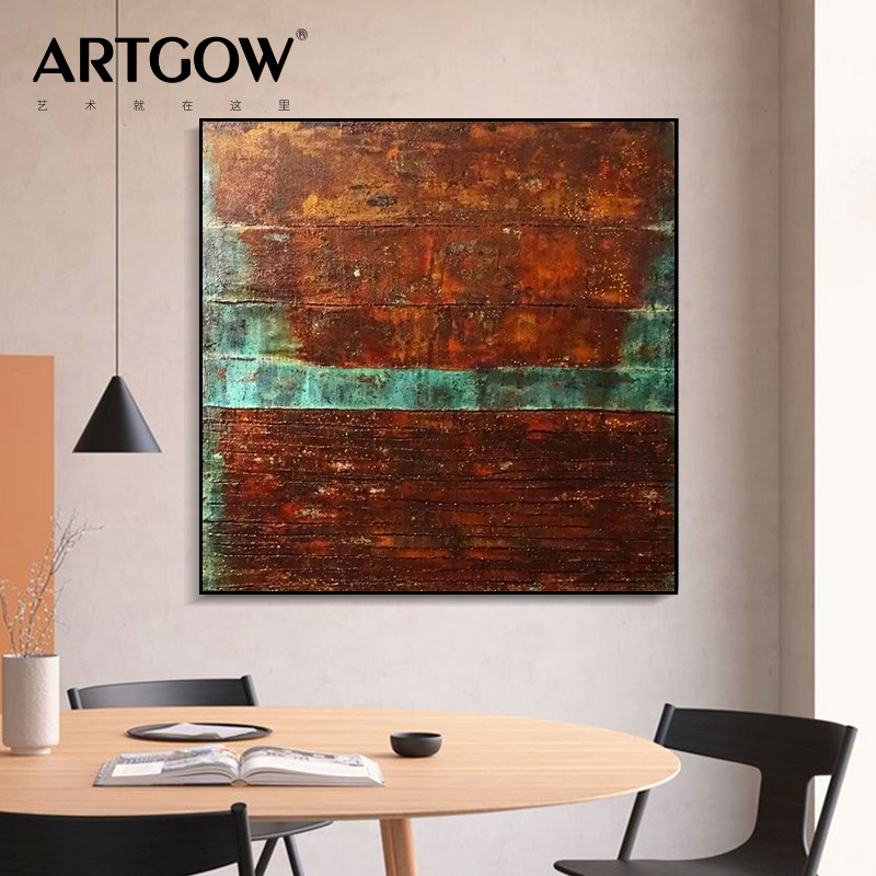 ARTGOW原创手绘 |《红绣》后现代简约暗红色色块装饰画酒店书房画图片