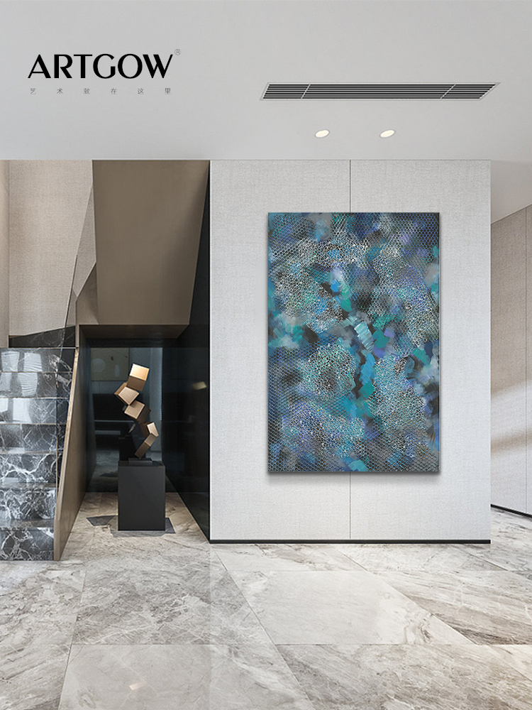 手绘油画《幻彩世界》现代简约客厅高端样板间书房玄关立体装饰画图片