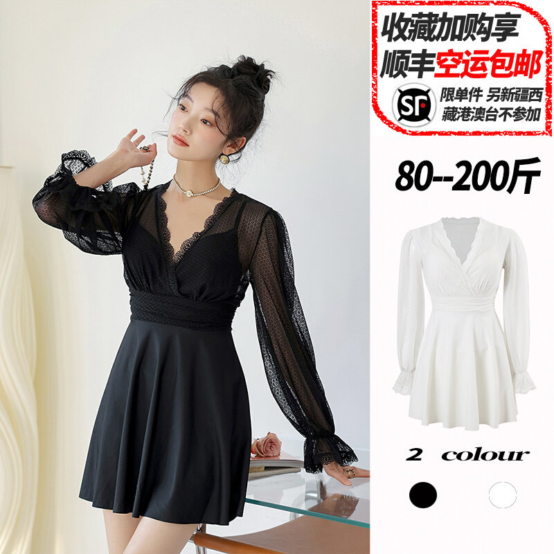 泳衣微胖女孩高级泡温泉连体保守遮肚F显瘦长袖遮肉钢圈大码胖mm