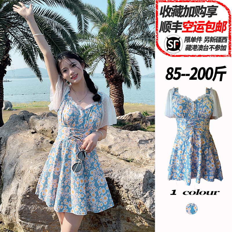 泳衣女款2025新款连体印花微胖女孩遮肉保守裙式可爱大码胖mm温泉