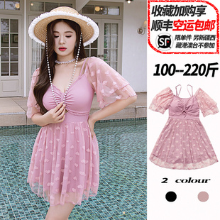 泳衣女胖mm200斤遮肉显瘦保守平角裤I连体大码温泉水乐园微胖女孩