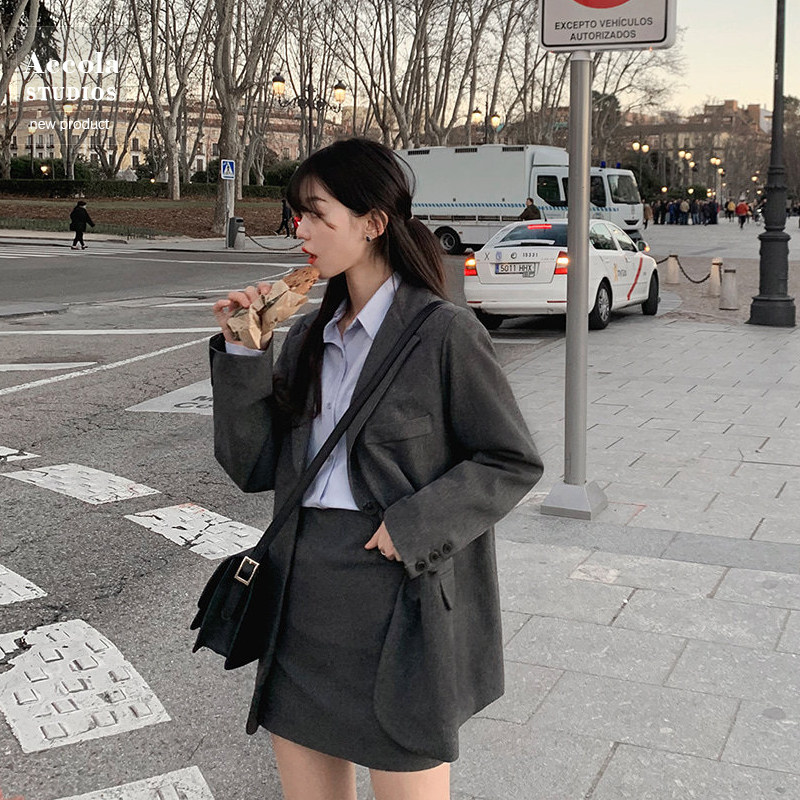 AUTUMN AND WINTER CLOTHES FRIED STREET SMALL SUIT JACKET KOREAN RETRO CHIC PORT STYLE TEMPERAMENT SMALL FASHION TWO-PIECE SUIT WOMEN
