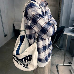 cozyfit松弛风大格子外套潮早秋 衬衫 MRA男装 日系撞色蓝白条纹长袖