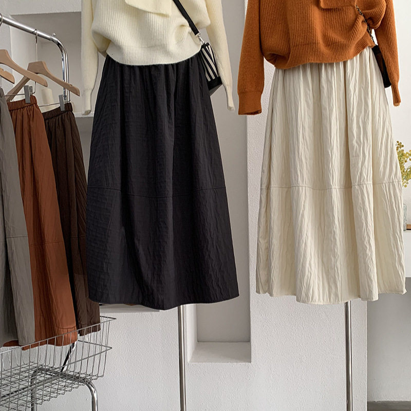 韩系温柔风夹棉拼接半身裙女冬季字裙高腰宽松中长裙,女装/女士精品,半身裙,淘宝优惠券,粉丝福利购,淘宝优惠卷