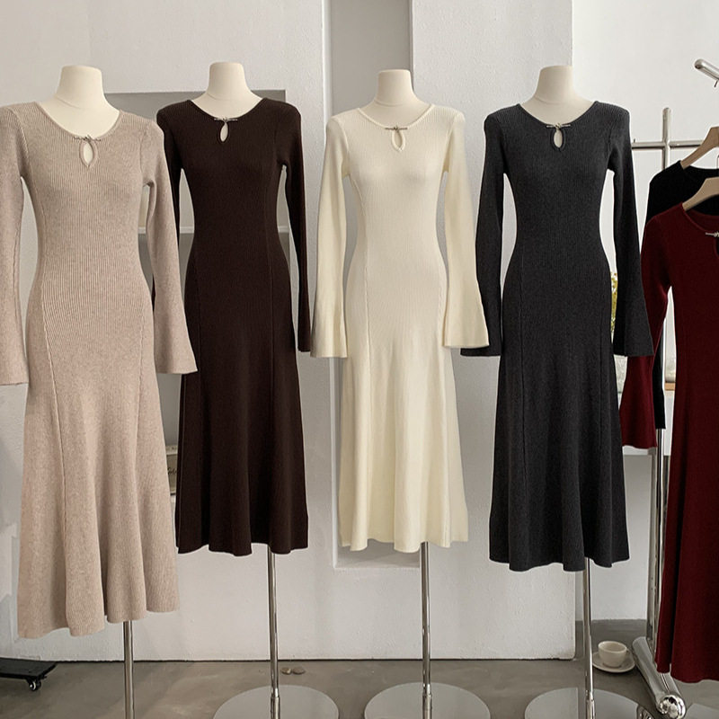 高级感针织连衣裙气质喇叭长袖显瘦长裙毛衣裙,女装/女士精品,连衣裙,淘宝优惠券,粉丝福利购,淘宝优惠卷