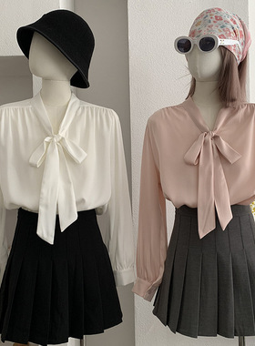 春季新款法式绑带结通勤职业气质衬衫上衣女
