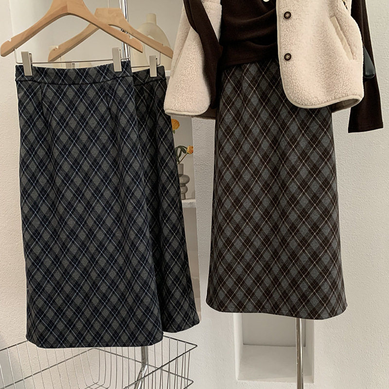 半松紧高腰加绒加厚撞色菱形直筒包臀中长款半身裙女,女装/女士精品,半身裙,淘宝优惠券,粉丝福利购,淘宝优惠卷