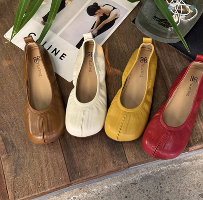 2026春夏新款复古简约平底奶奶鞋女软底假分趾单鞋一脚蹬芭蕾舞鞋