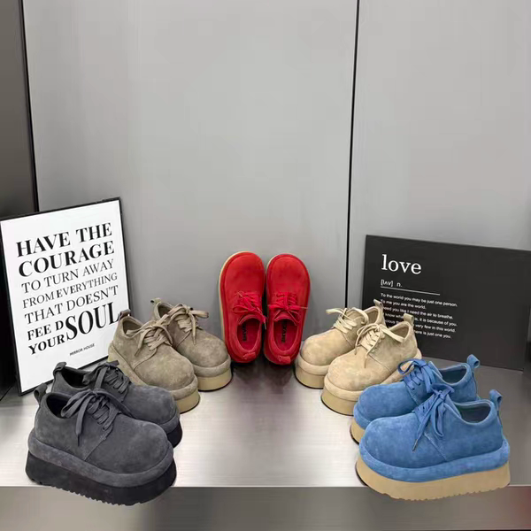 2026春季真皮厚底松糕勃肯女鞋百搭增高休闲乐福鞋时尚系带单鞋爵