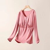 大码 新款 莫代尔坑条暗扣哺乳上衣宽松月子服孕妇装 家居服睡衣