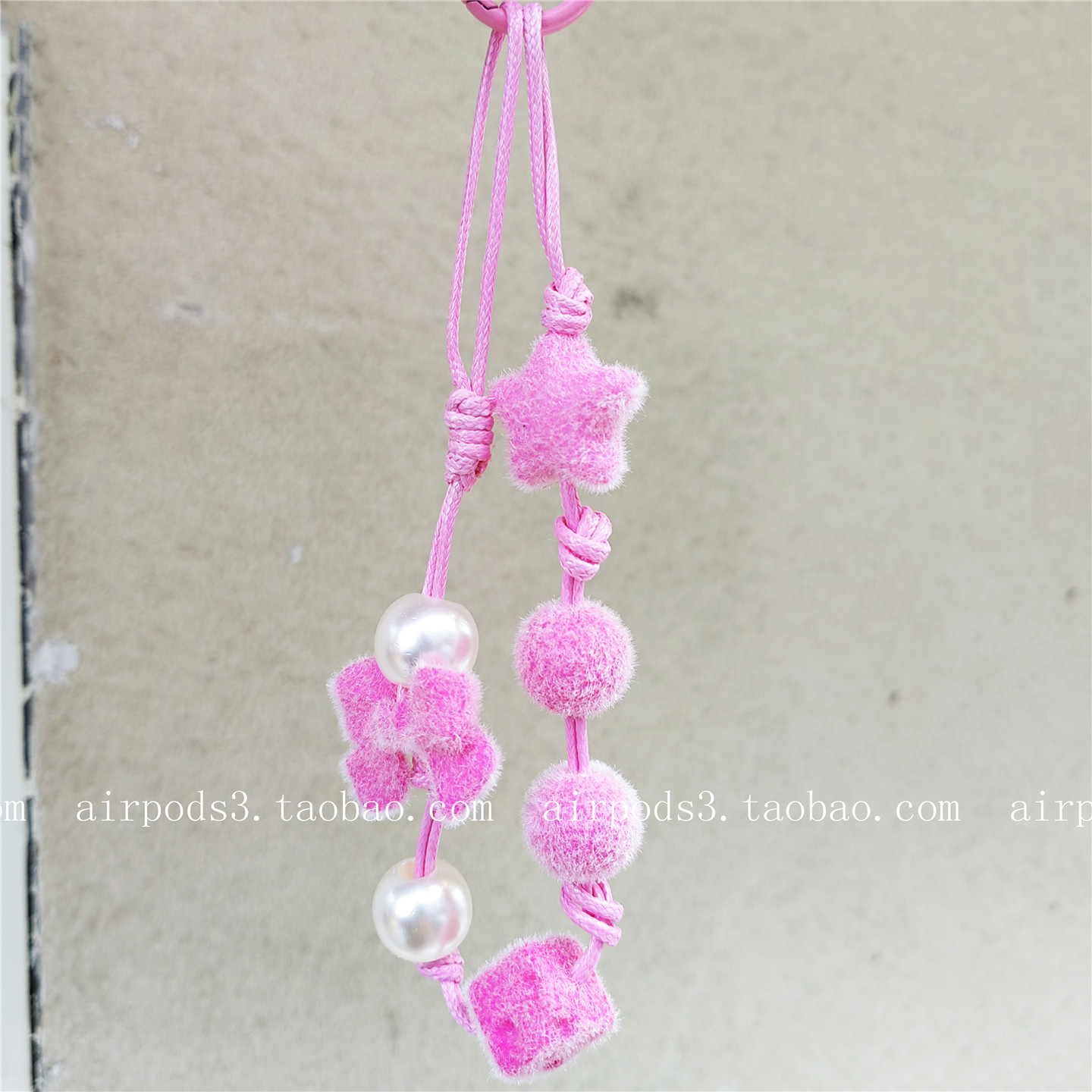 植绒星星方块蝴蝶结串珠手提链手腕短挂绳手机壳钥匙扣包包挂件女