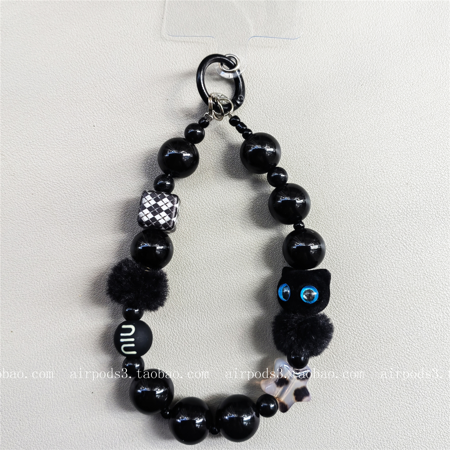 小众高级黑毛绒猫咪手机挂绳挂链时尚链子结实汽车钥匙扣包包挂件