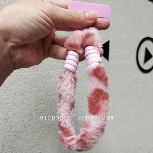 ins秋冬撞色豹纹毛绒手机挂绳便携手腕绳ccd相机包包饰品挂件耐用