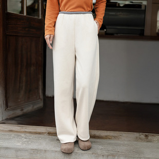 秋冬加绒蚕丝羊毛保暖加厚直筒裤2025新款高腰显瘦女士窄版休闲裤