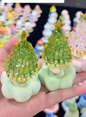 景德镇转转淄博琉璃圣诞树摆件陶瓷旋转家居桌面装饰品圣诞节礼物