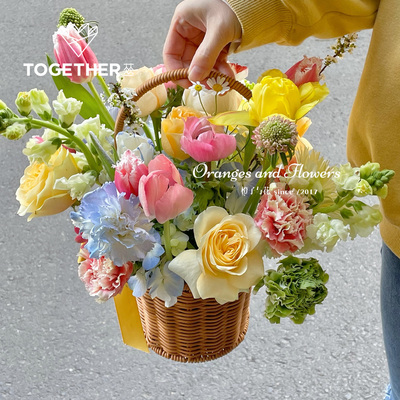 母亲节春日丝巾韩式田园编织花篮