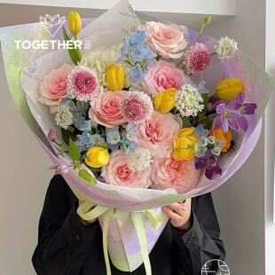 苁丛 原创 女神节春日油画艺术纸 鲜花花束包装纸