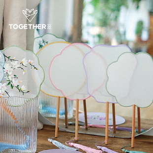 花艺插花 空白团扇仿真丝双面长柄可DIY 苁丛 中式