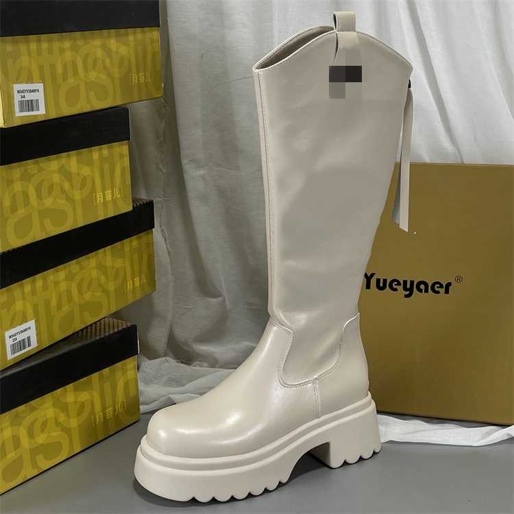 月芽儿软底软皮长筒女靴子不过膝长靴秋冬季厚底显高显瘦骑士靴子