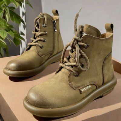 商场撤柜马丁靴头层牛皮复古圆头系带平底百搭短靴女擦色休闲单靴