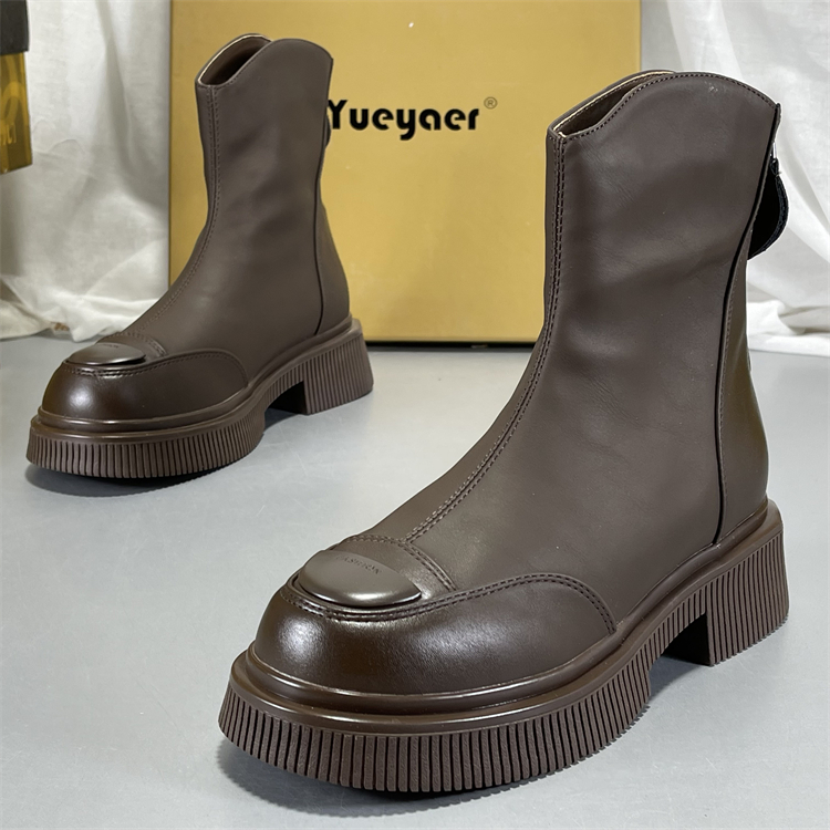 月芽儿加绒短靴2025新款高帮瘦瘦靴真皮马丁靴英伦风短靴秋冬女鞋