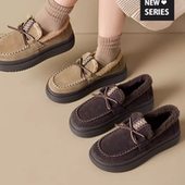 豆豆乐福鞋 厚底休毛毛鞋 女2025冬季 头层牛皮一脚蹬加绒保暖勃肯鞋