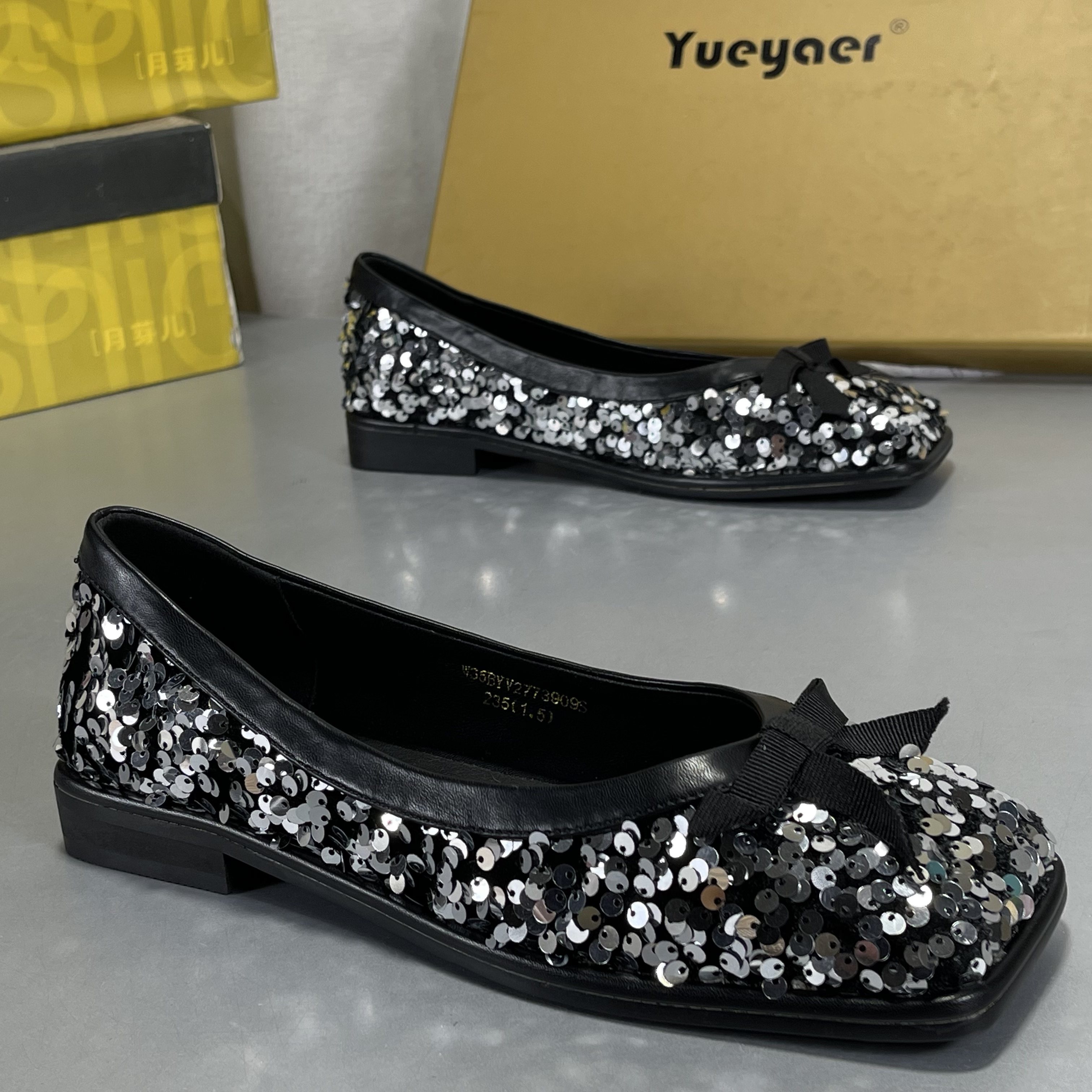 月芽儿亮片单鞋真皮内里2026新款蝴蝶结芭蕾舞豆豆鞋玛丽珍晚晚鞋,女鞋,玛丽珍鞋,淘宝优惠券,粉丝福利购,淘宝优惠卷