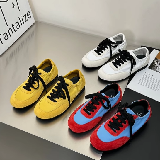 真皮德训鞋女2025春秋新款拼色超软轻时尚百搭红色运动帆布休闲鞋