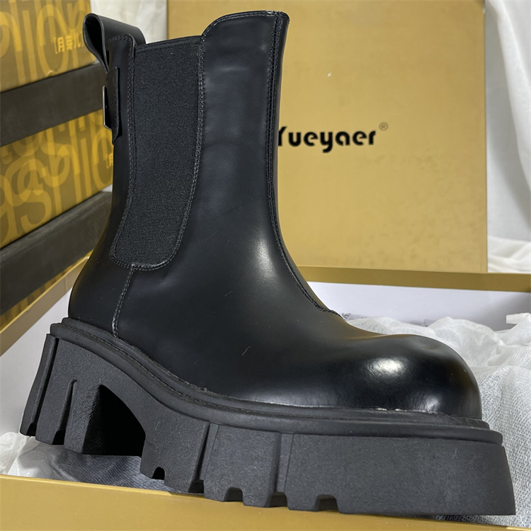 月芽儿瘦瘦靴头层牛皮厚底粗跟加绒女冬季新款骑士靴中筒切尔西靴