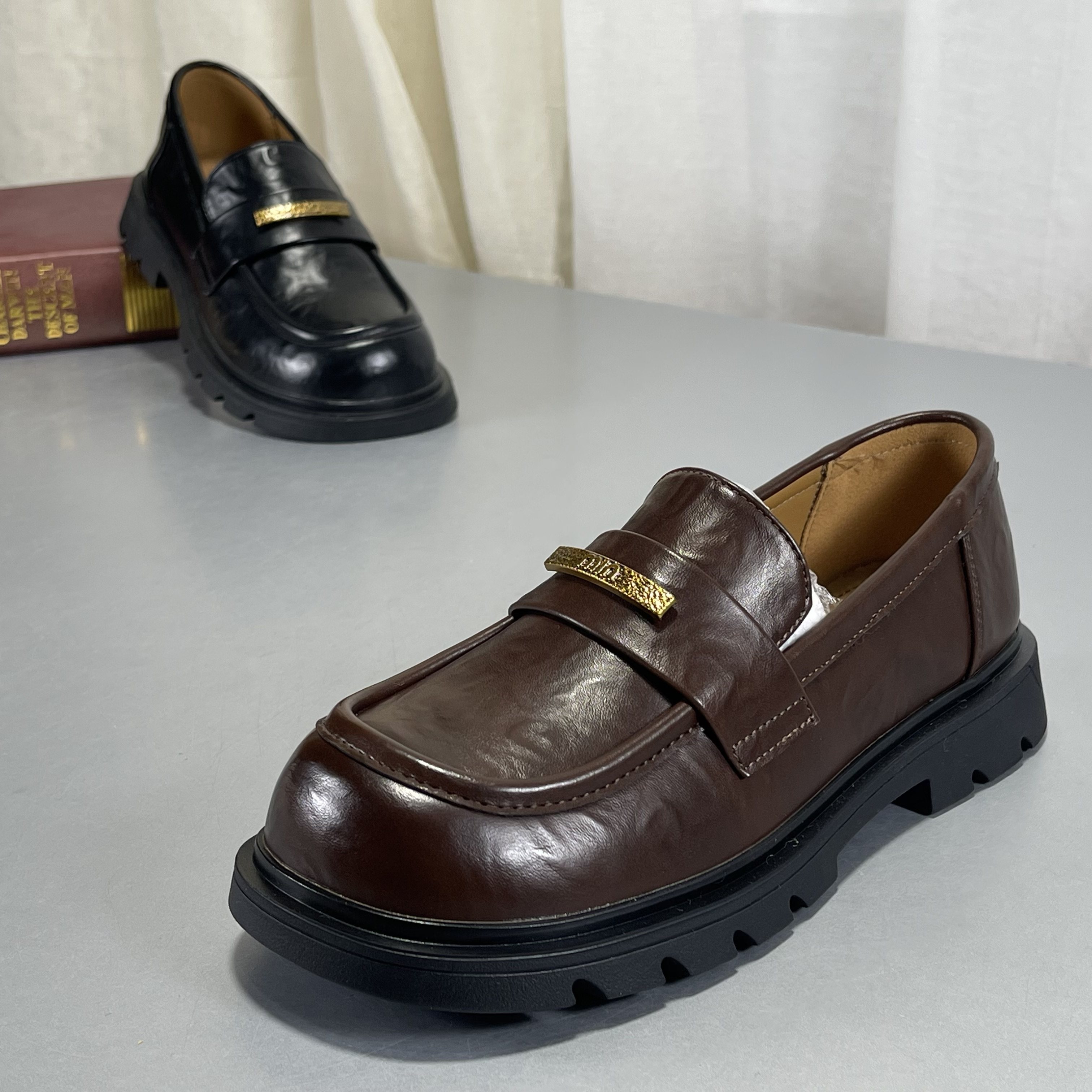 牛皮版~厚底乐福鞋女春季新款女鞋黑色真皮单鞋复古英伦风小皮鞋,女鞋,其他拖鞋,淘宝优惠券,粉丝福利购,淘宝优惠卷