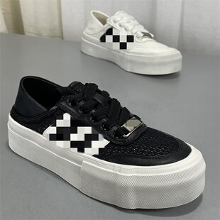 牛皮小白鞋女款2026新款百搭夏季网面透气网鞋配裙子厚底两穿板鞋