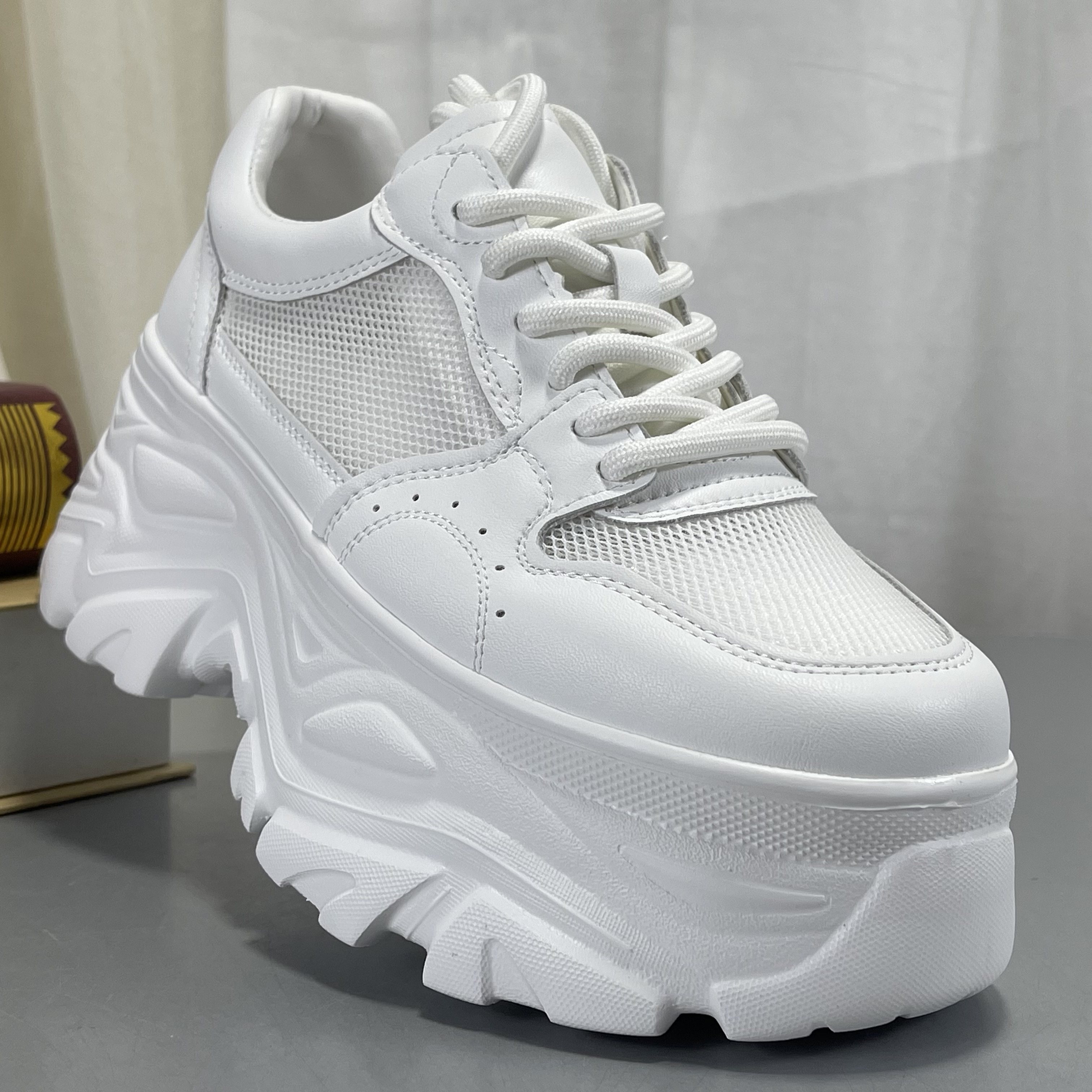 小个子松糕鞋女2026新款时尚百搭厚底板鞋真皮拼接网面透气小白鞋,女鞋,时尚休闲鞋,淘宝优惠券,粉丝福利购,淘宝优惠卷