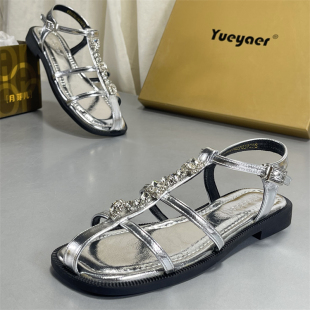 水钻罗马凉鞋 配裙子猪笼鞋 女2026新款 女夏季 平底凉鞋 月芽儿正品