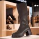 6cm粗跟高筒靴女不过膝2025秋冬棕色瘦瘦靴子弹力长筒真皮骑士靴