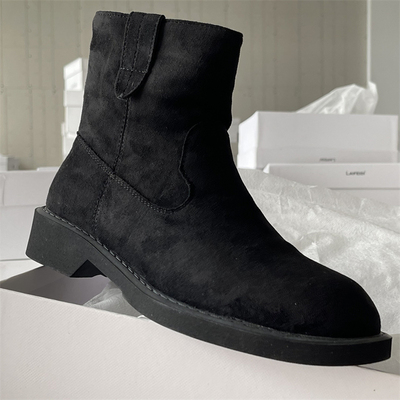 羊反绒切尔西女厚底休闲2025秋冬加绒棉靴圆头复古真皮短筒瘦瘦靴