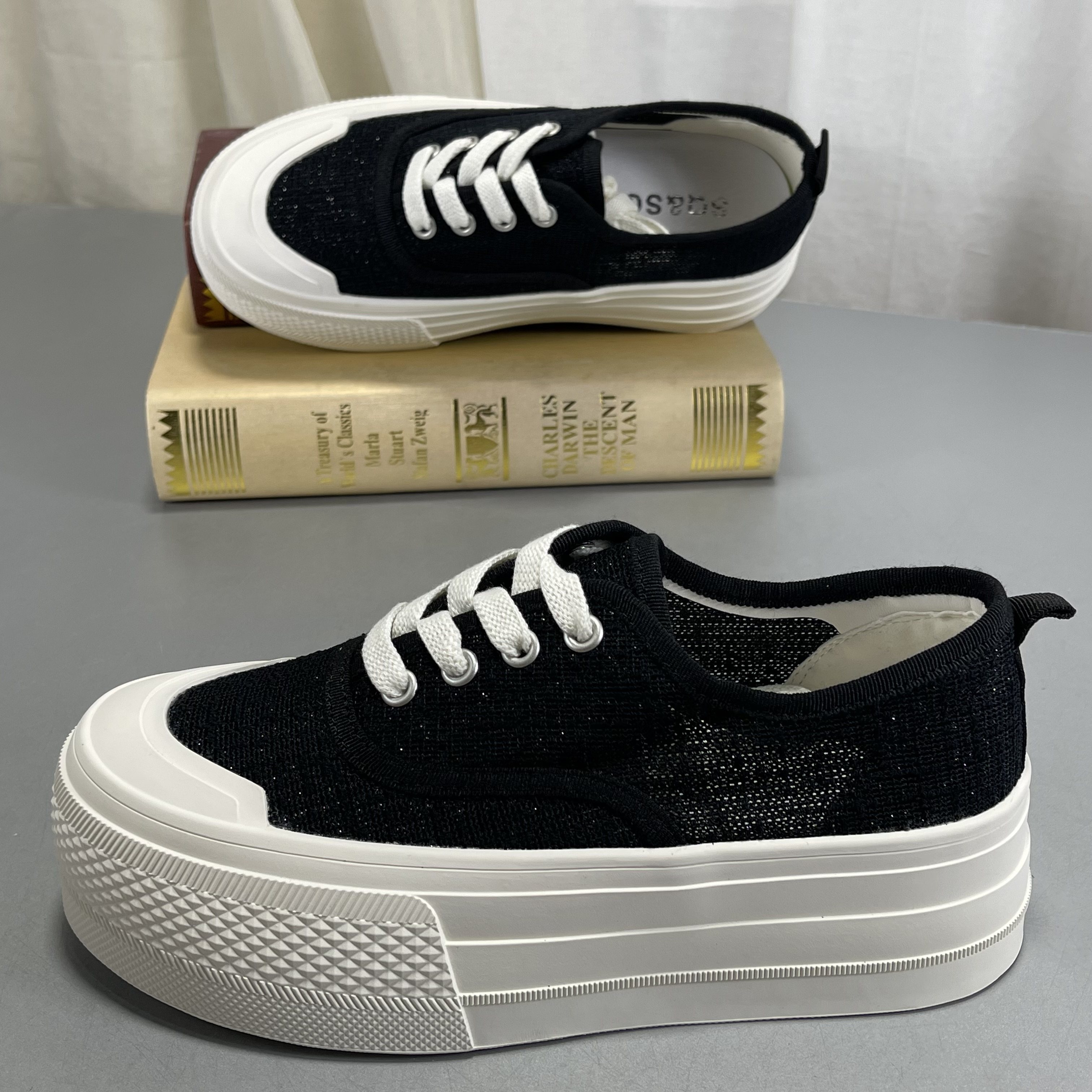 专柜正品得训鞋透气帆布鞋女2026新款百搭厚底小白鞋休闲运动板鞋,女鞋,时尚休闲鞋,淘宝优惠券,粉丝福利购,淘宝优惠卷