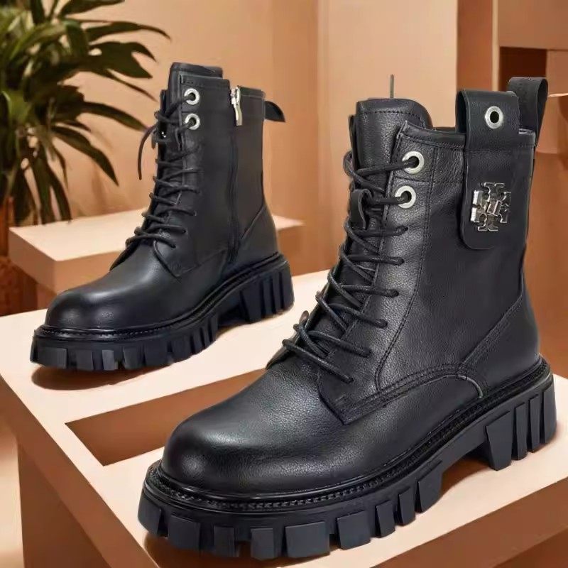 高端女鞋正品撤柜头层牛皮马丁靴英伦风侧拉链厚底圆头真皮中筒靴,女鞋,马丁靴,淘宝优惠券,粉丝福利购,淘宝优惠卷