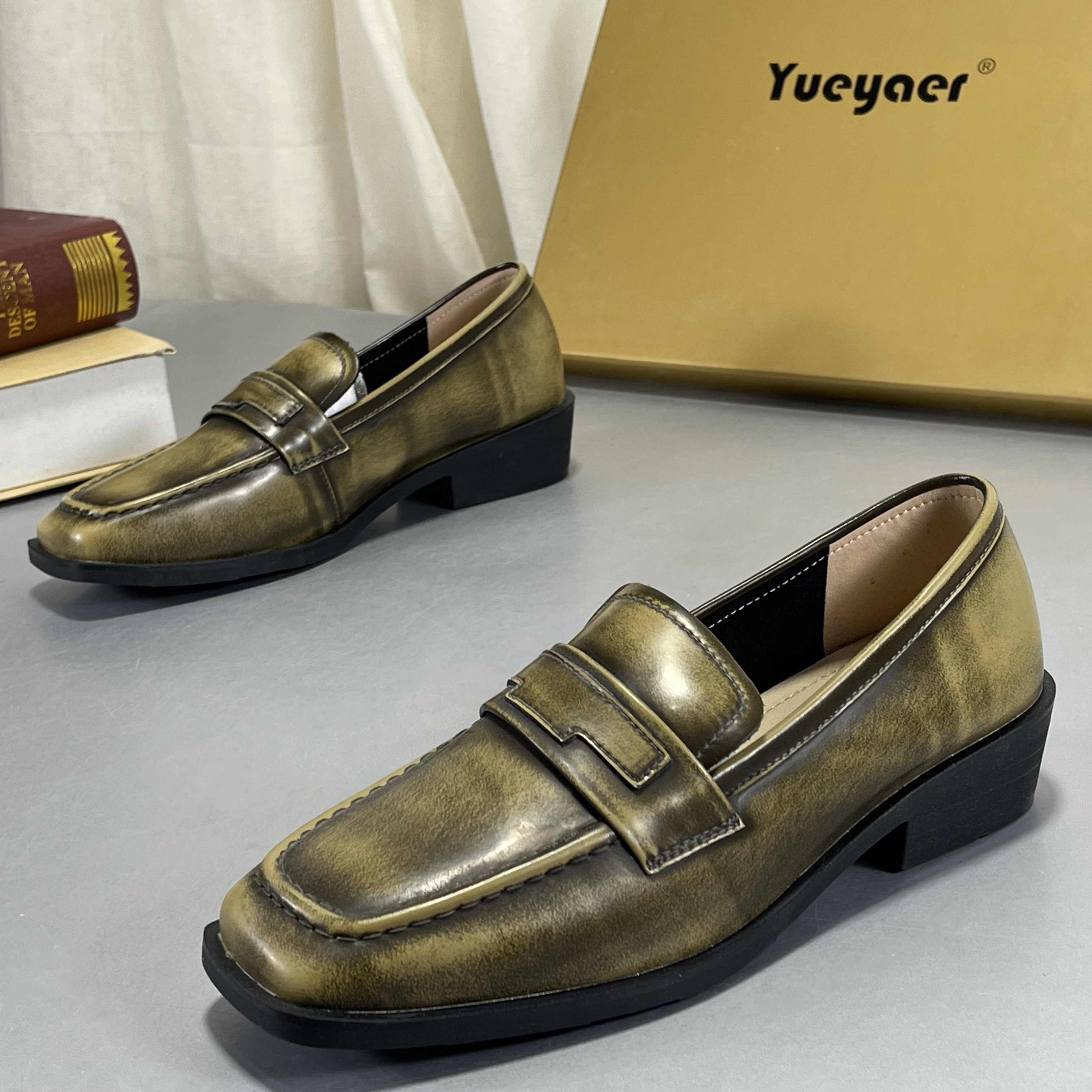 月芽儿羊皮玛丽珍鞋复古方头真皮金色方头乐福鞋真皮豆豆鞋上班鞋,女鞋,乐福鞋（豆豆鞋）,淘宝优惠券,粉丝福利购,淘宝优惠卷