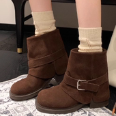 专柜正品 头层牛皮烟管靴2025秋冬厚底短靴女复古马丁靴西部骑士靴