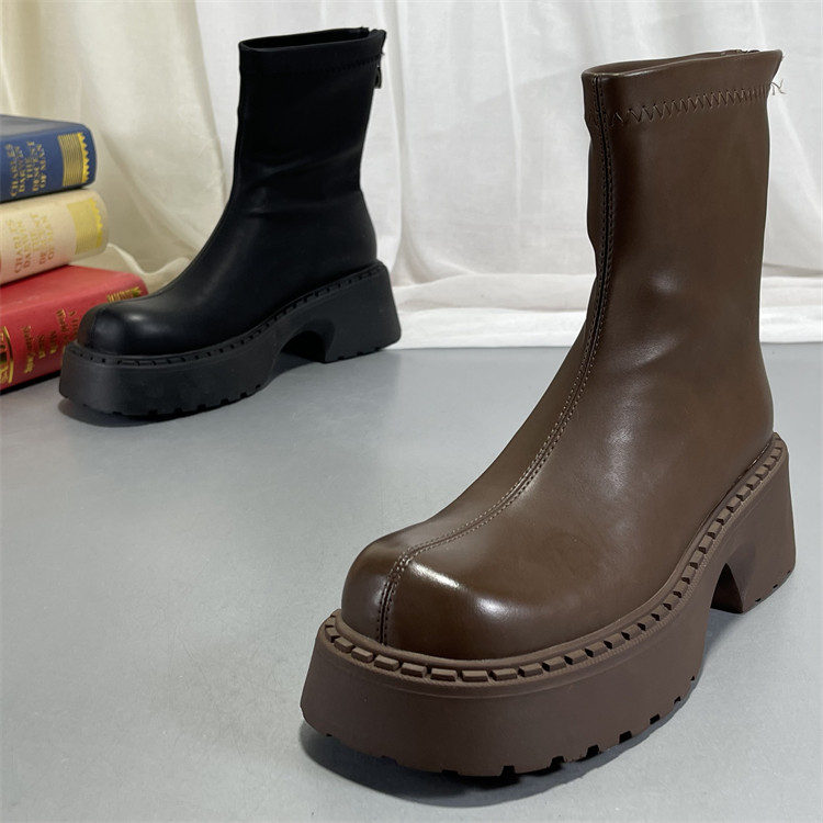 正品撤柜真皮厚底马丁靴女短靴大头靴粗跟后拉链瘦瘦靴切尔西靴子,女鞋,马丁靴,淘宝优惠券,粉丝福利购,淘宝优惠卷