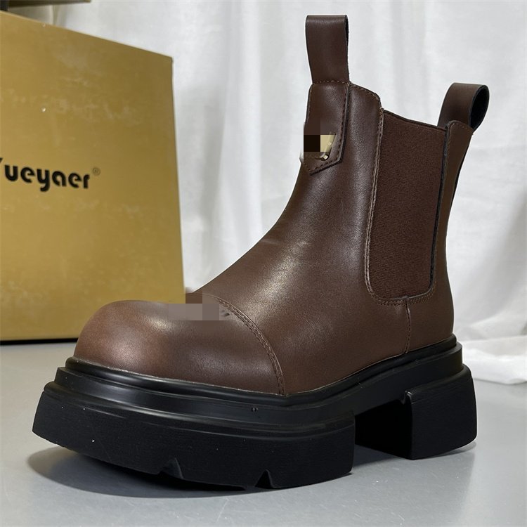 月芽儿加绒马丁靴2025秋冬加绒圆头厚底粗跟切尔西靴真皮烟筒靴子,女鞋,马丁靴,淘宝优惠券,粉丝福利购,淘宝优惠卷