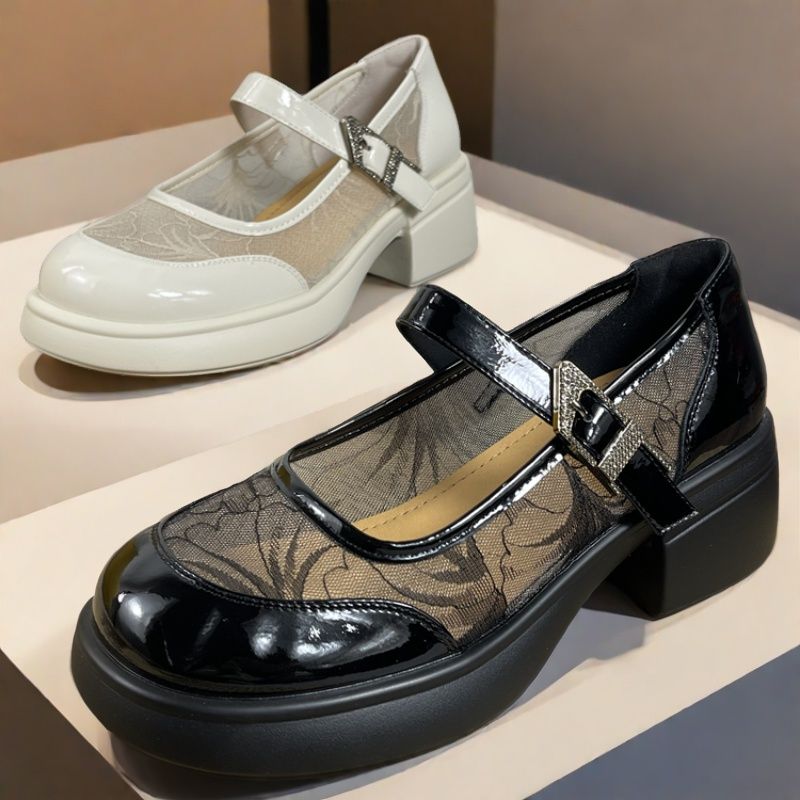 品牌真皮厚底乐福鞋女夏季新款圆头透气甜美百搭一字带玛丽珍女鞋