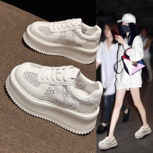 休闲运动 厚底松糕板鞋 品牌折扣真皮透气小白鞋 女网面镂空2025新款
