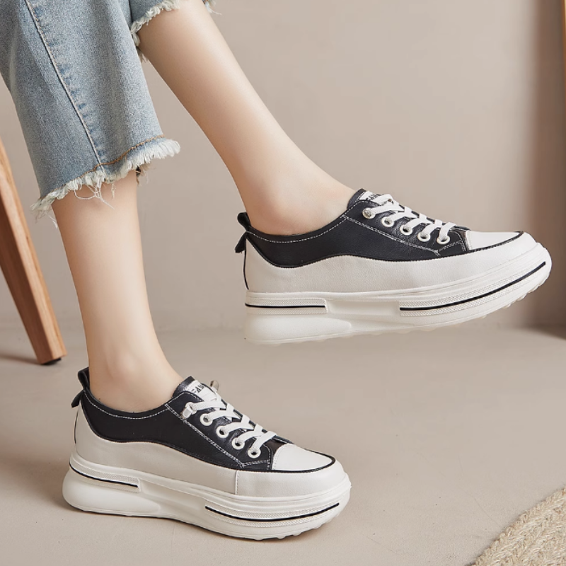 真皮小白鞋女2025新款春秋季松糕厚底一脚蹬百搭休闲软底运动板鞋,女鞋,时尚休闲鞋,淘宝优惠券,粉丝福利购,淘宝优惠卷