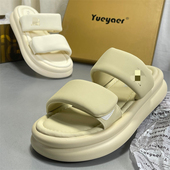 魔术贴沙滩凉鞋 月芽儿松糕厚底凉拖鞋 女外穿2026新款 踩屎感一字拖