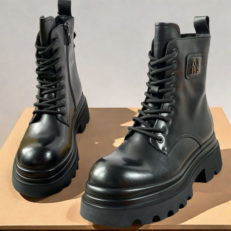 牛皮复古棕色马丁靴女英伦风厚底粗跟短靴2024秋季新款系带机车靴