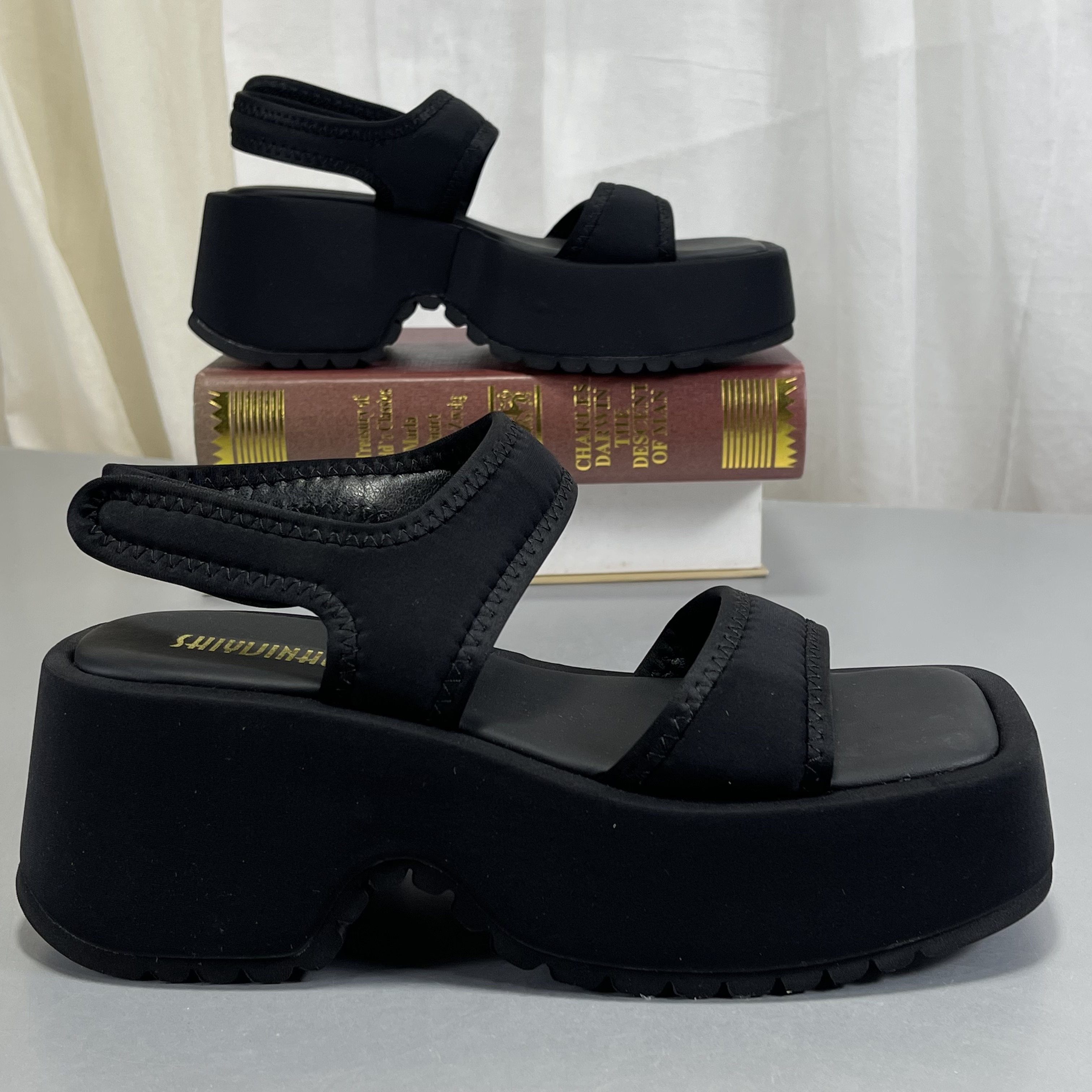 运动凉鞋女2026夏季时尚魔术贴莱卡增高厚底鞋方头露趾罗马沙滩鞋,女鞋,时装凉鞋,淘宝优惠券,粉丝福利购,淘宝优惠卷