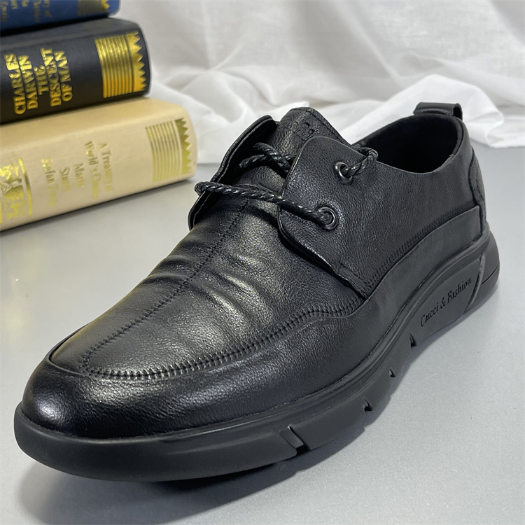专柜男鞋断码清仓头层牛皮休闲皮鞋系带圆头黑色软底商务正装皮鞋