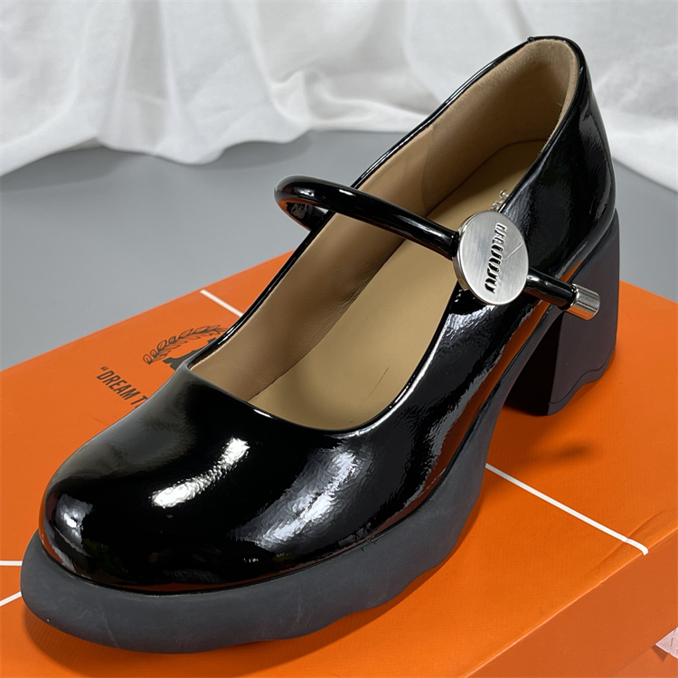 专柜正品牛漆皮玛丽珍鞋2025春秋一字扣粗跟圆头乐福鞋真皮工作鞋