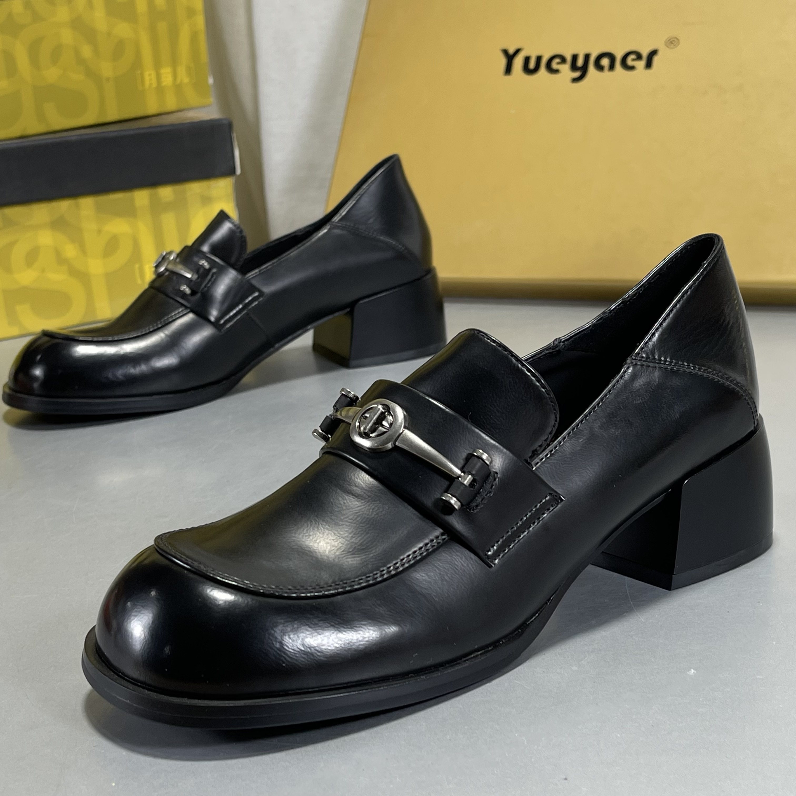 月芽儿头层牛皮复古英伦风圆头真皮粗跟乐福鞋玛丽珍鞋单鞋小皮鞋,女鞋,乐福鞋（豆豆鞋）,淘宝优惠券,粉丝福利购,淘宝优惠卷